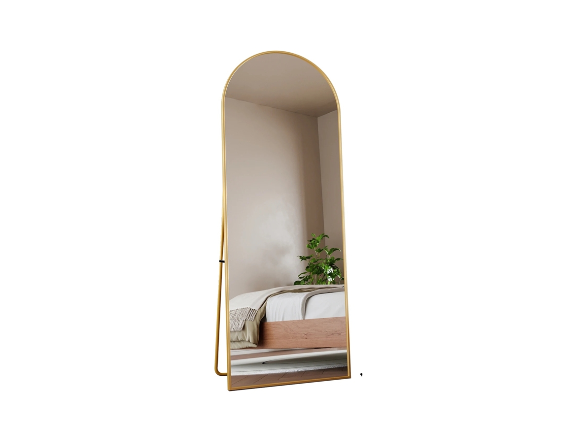 Espelho De Corpo Inteiro, Design Arqueado Moderno, Instalação Independente, Ouro Oem