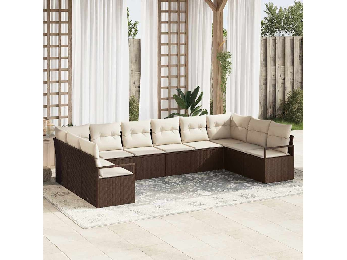 Vidaxl Conjunto De Sofás 10 Unid. Castanho Vime Pe