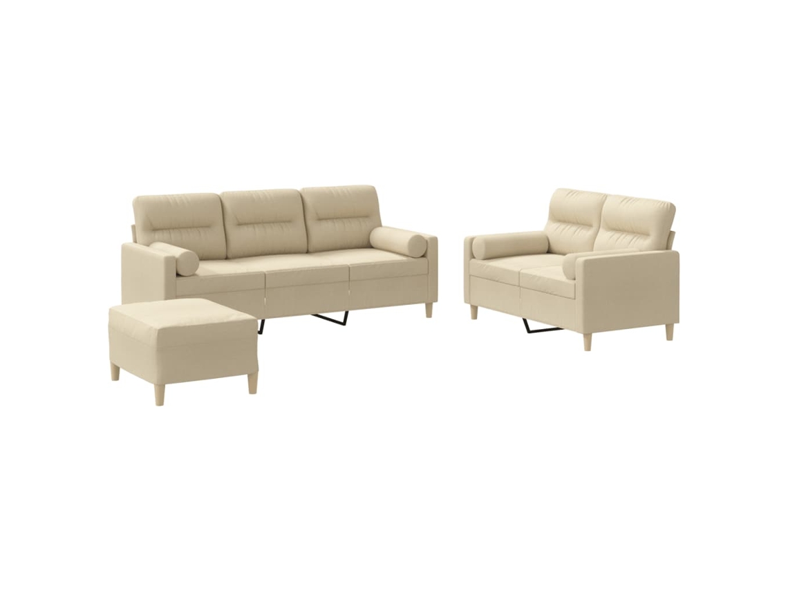 3 Pcs Conjunto de Sofás com Almofadas Tecido Cor Creme MAISON EXCLUSIVE