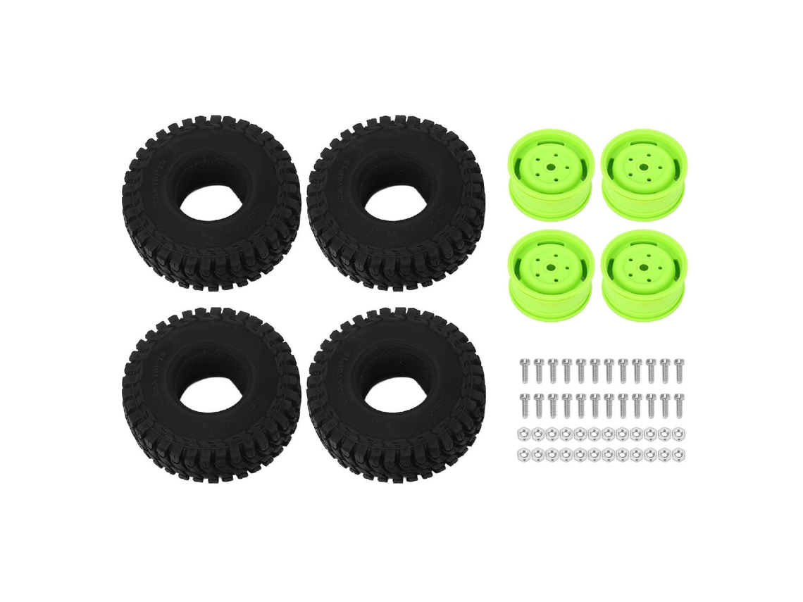 Conjunto De Cubos De Roda Para Carro Rc Resistente À Pressão Plástico Estiloso Com Pneus Verde Para Crawler