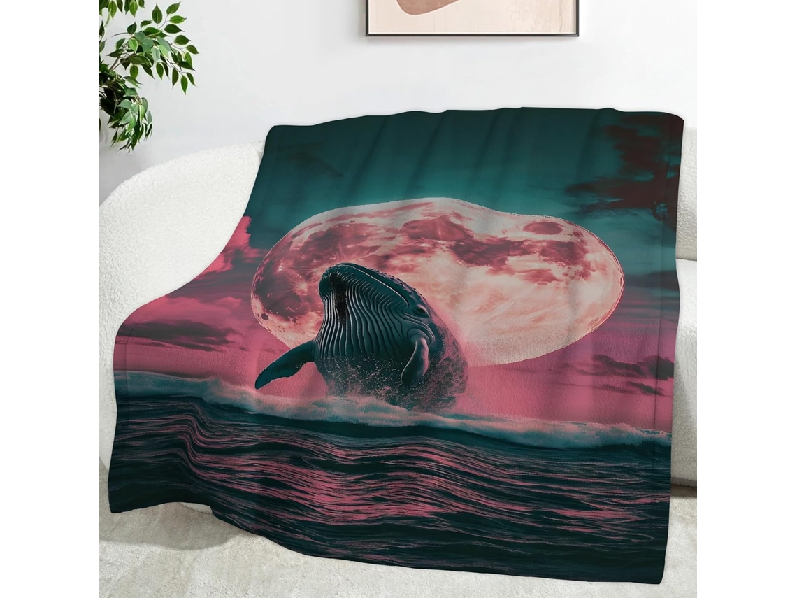 Manta Lua Baleia 180x200 Cm Multifuncional Macia Confortável em Flanela Ideal para Cama Escritório Cochilo e F