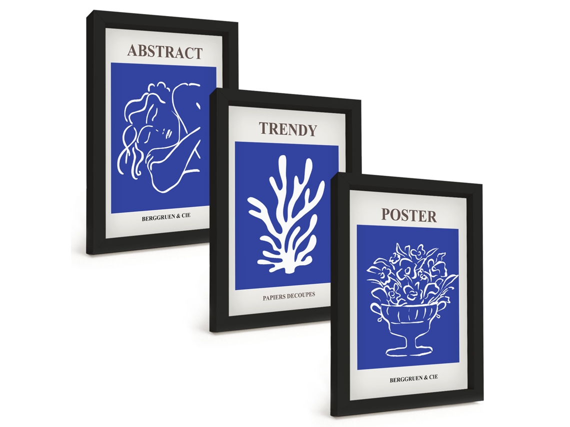 Composição De Quadros Pôsteres Azuis Elegantes Espelharte (3 Peças 20x30 Cm)
