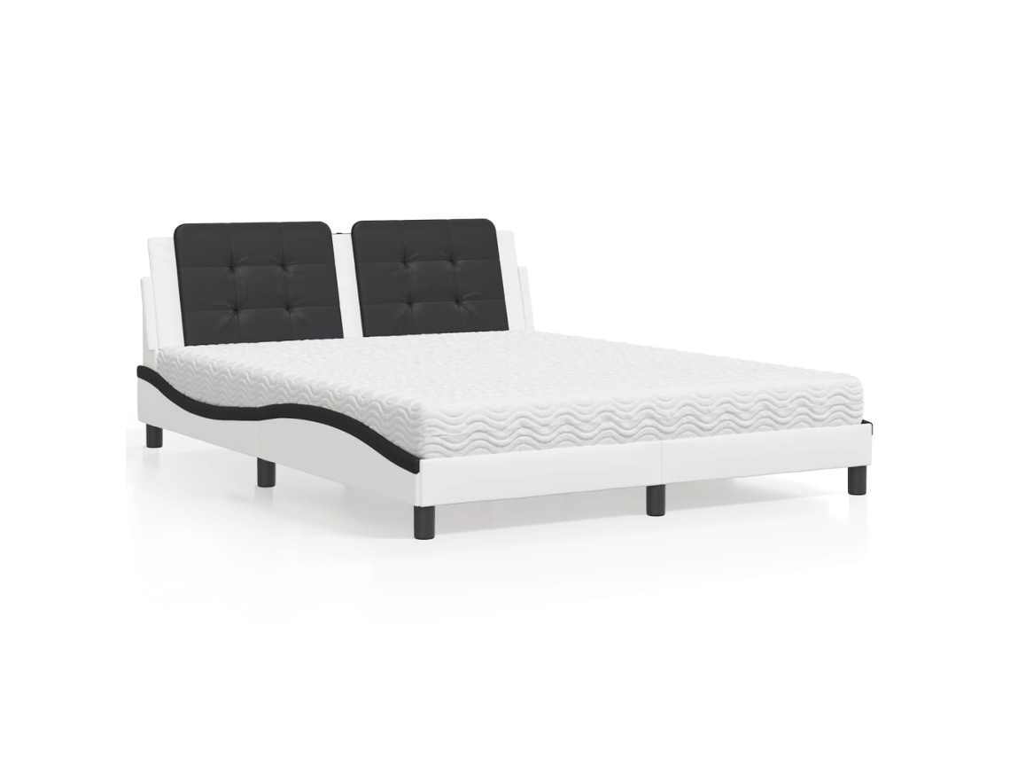 Vidaxl Cama Com Colchão Zadar 160x200 Cm Couro Artificial Preto E Branco