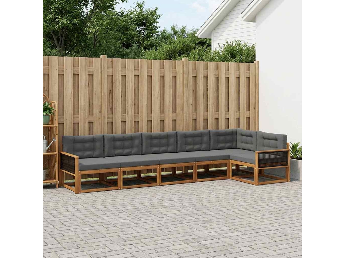Vidaxl Conjunto De Sofás Para Exterior 6 Pcs Natural E Antracite