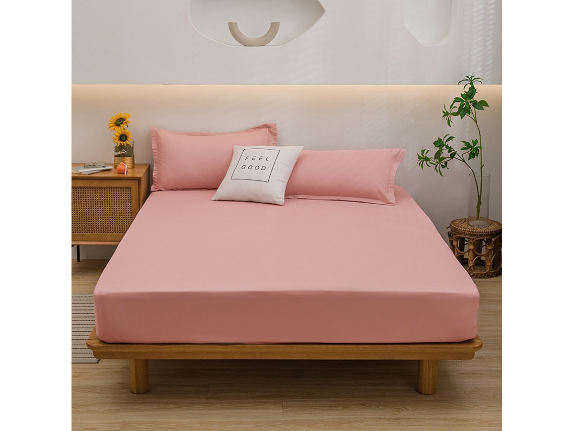 Conjunto Lençóis 4 Peças Lençol De Baixo 137x191*36cm Lençol De Cima206*244cm 2 Fronhas 51x76cm Fibras Sintéticas Rosa Hexinyigjly