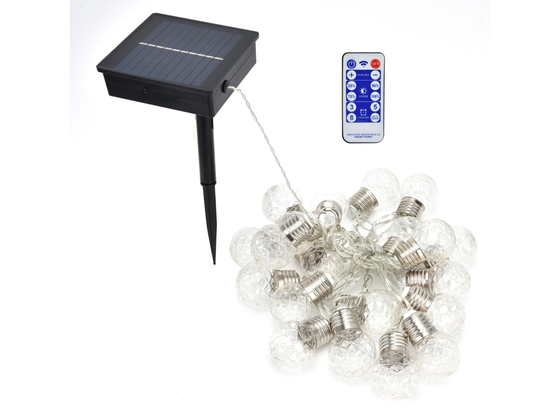 Luzes de corda solares de 6m com 20 LEDs e controle remoto para jardim externo, luz decorativa quente para festas.