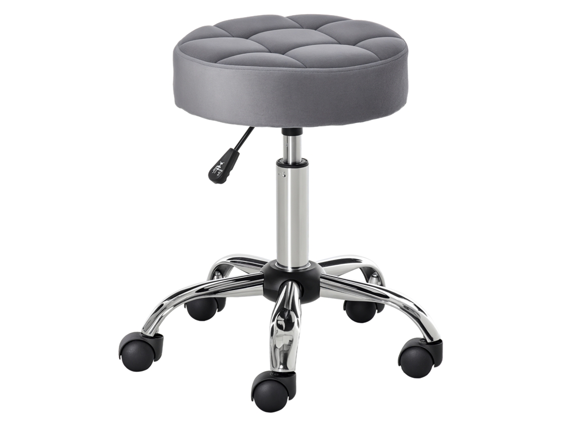 Cadeira De Salão Com Rodas Altura Giratória Ajuste Assento De Salão Espuma De Veludo Ao Toque Base Cromada Cinza Claro 35 X 35 X 49-61 Cm-kb