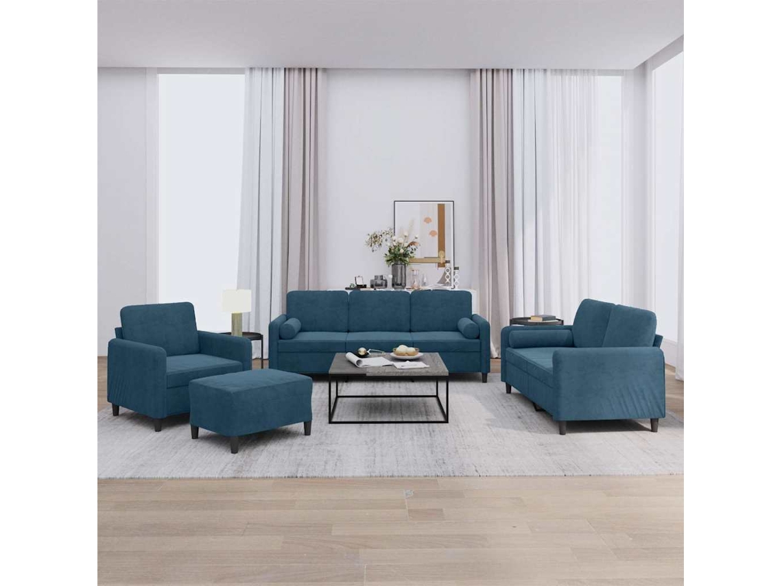 Vidaxl 4 Pcs Conjunto De Sofás Com Almofadas Veludo Azul