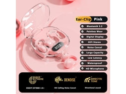 Fones de Ouvido Sem Fio Bluetooth 5.3, Estilo Gancho de Orelha, com Visor Led. MDUG (rosa)
