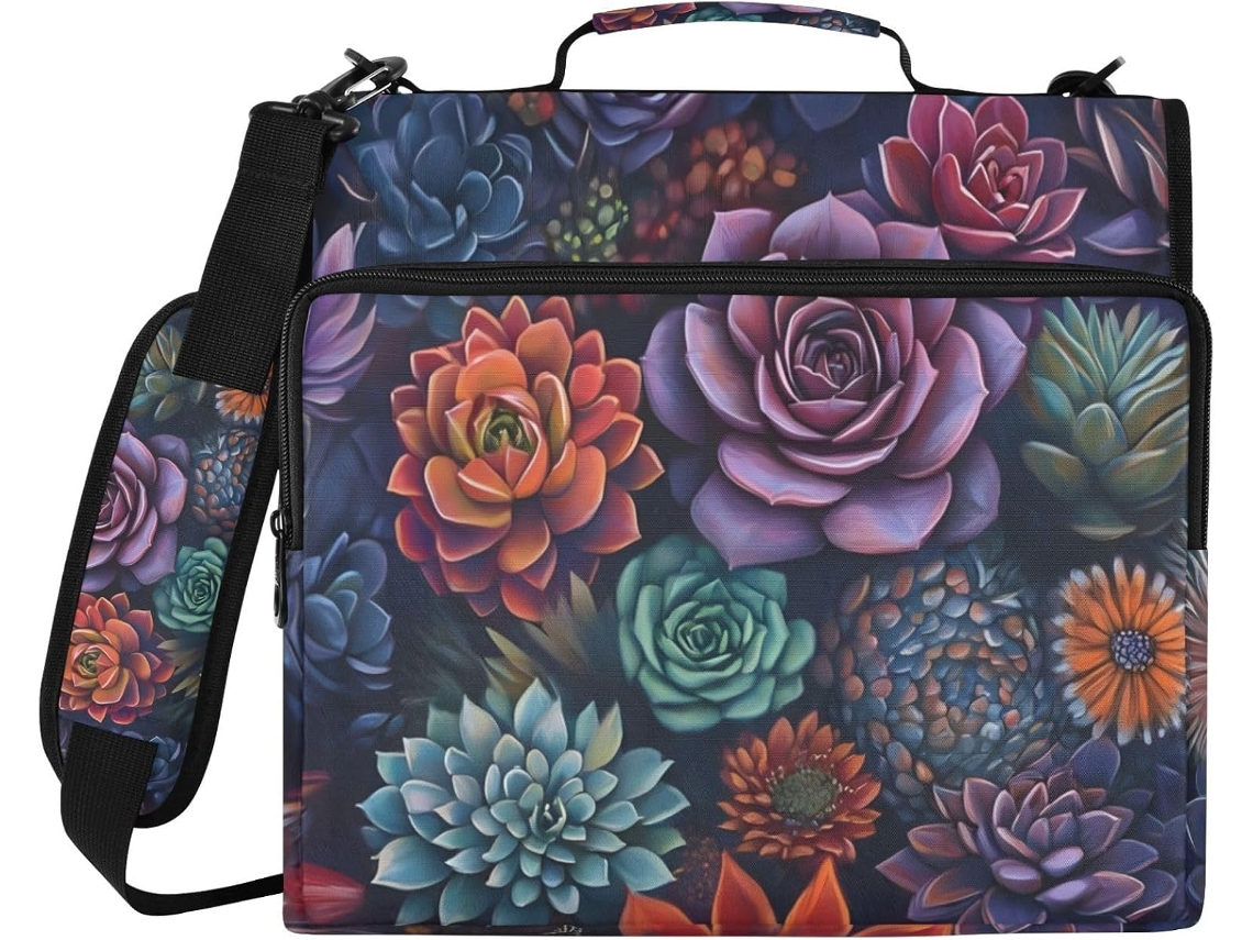 Bolsa Colorida Com Estampa De Suculentas, Organizador Com Zíper Escola E Trabalho, Fichário De 3 Argolas Com