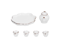 Primerox conjunto de Chá Miniatura 1:12 para Casinha de Boneca em Cerâmica com Bule Copo e Bandeja Branco