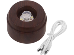 Base De Luz Led Redonda Em Pvc Com Acabamento Amadeirado E Usb Giratório