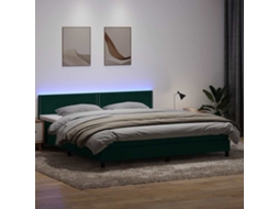 Vidaxl Cama Box Spring C/ Colchão E Led 180x220 Cm Veludo Verde-escuro