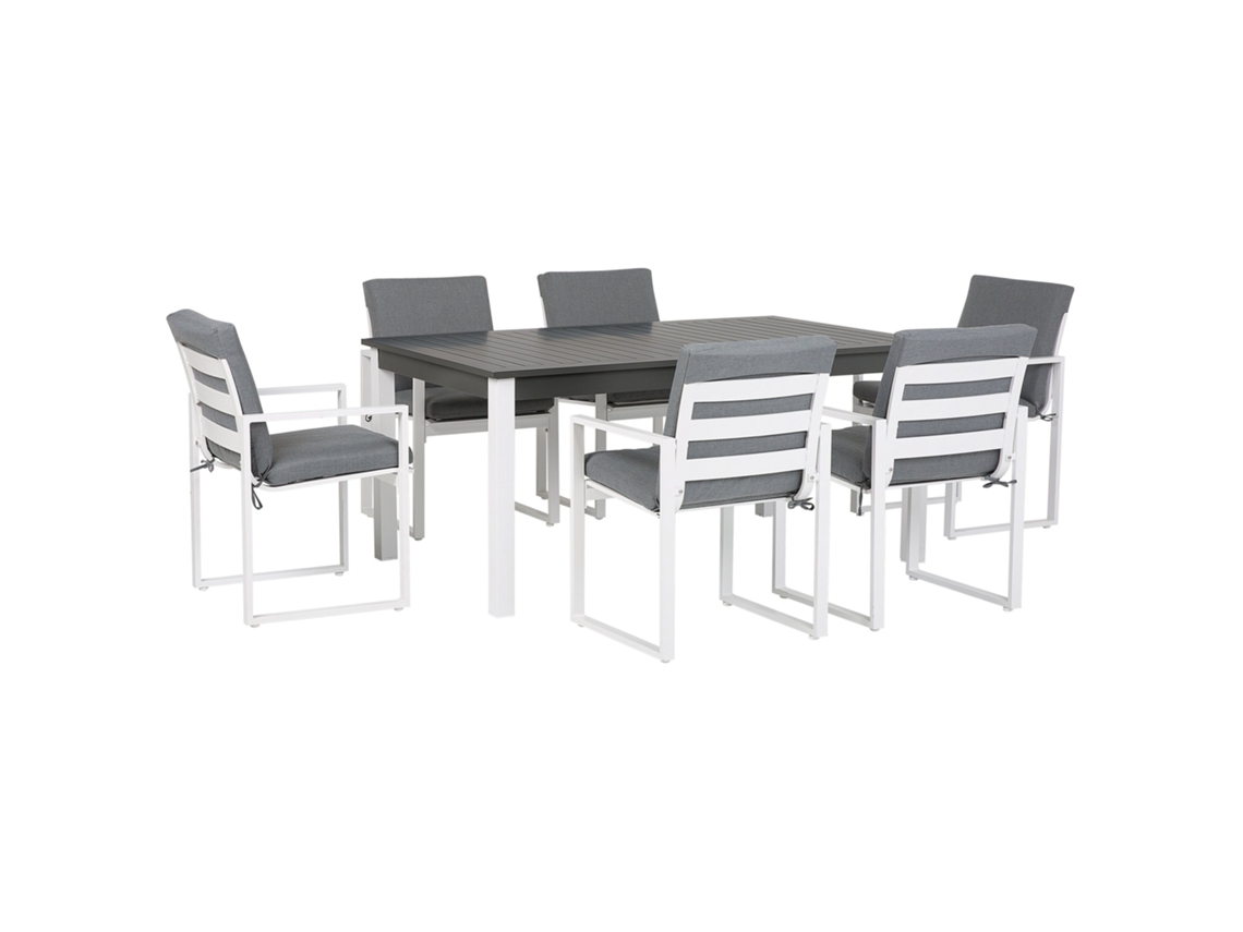 Conjunto De Refeição De Jardim Para 6 Pessoas Beliani Pancole De Alumínio Cinzento 248x100x75