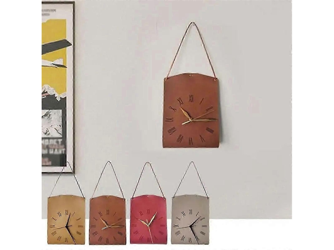 Unique Shoulder Bag Wall Clock Brown Leather Silent Creativehandbag Shape Clock For Girl Room Decorations Accessories C