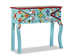 Vidaxl Mesa Consola Madeira Mangueira Maciça Azul Pintada À Mão