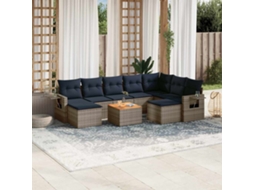 Vidaxl Conjunto De Sofá De Jardim Com 10 Peças E Almofadas Em Rattan Sintético Cinza