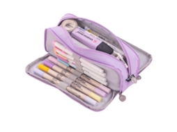 Estojo para Lápis, Grande Capacidade, 3 Compartimentos, Roxo AQUAFORGE