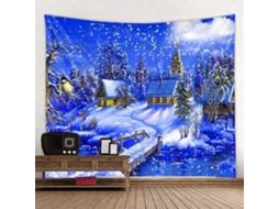 Rebe tapestry Paisaje de Pueblo En Noche Nevada Ambiente Navideño Decoración de Pared 150x130cm
