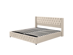 Cama Estofada Casal 160x200 com Tachas, Veludo, Hidráulica, Bege PAPRIKA