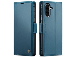 Capa Para Samsung Galaxy A17 De Couro Com Fecho Borboleta Textura De Lichia E Proteção Rfid Antirroubo Azul