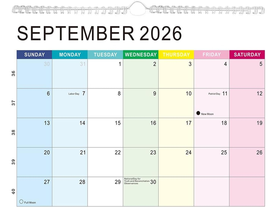 Calendário de Parede 2026, Mensal e Semanal com a 2027, Decoração para Planejamento Acadêmico, Família. CHABERLU