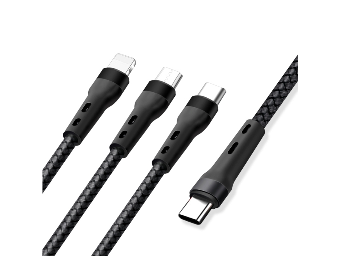 Cabo de Dados de Carregamento de 100w 6a Tipo C para 8 Pinos + Tipo C + Micro Usb 1,3m preto XIAOMOYU