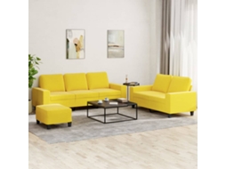 Vidaxl 3 Pcs Conjunto De Sofás Tecido Amarelo-claro