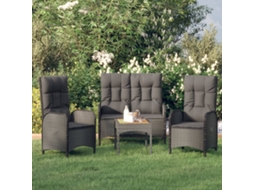 Vidaxl 3 Pcs Conjunto De Jantar P/ Jardim C/ Almofadões Vime Pe Preto