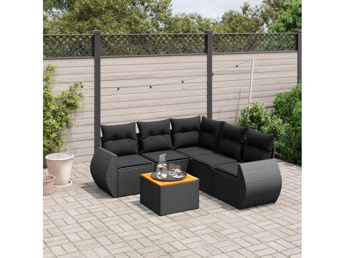 Vidaxl 6 Pcs Conjunto Sofás De Jardim C/ Almofadões Vime Pe Preto