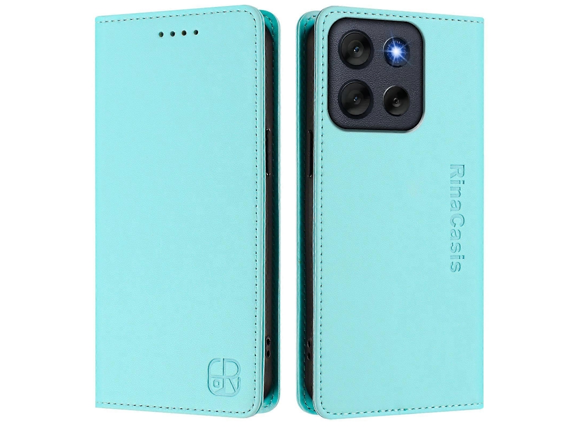 Capa De Couro Para Motorola Moto G56 5g Rinacasis Rc01 Com Suporte Tipo Carteira E Bloqueio Rfid, Verde Menta