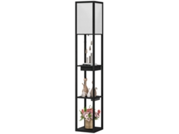 Luminária de Chão com Prateleira de 3 Níveis, Interruptor de Pé, Portas Usb, Mdf, Preto ORBITRA COMMERCE