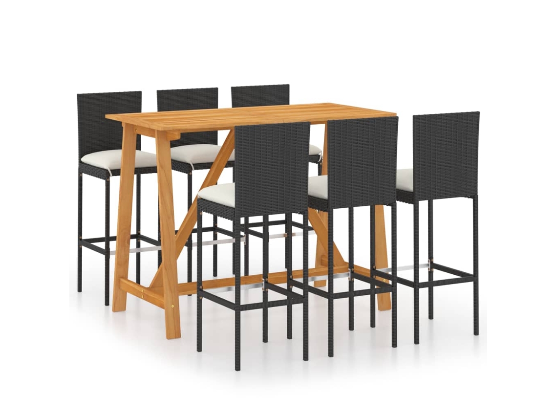Maison Exclusive - 7 Pcs Conjunto De Bar Para Jardim Com Almofadões Preto