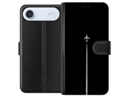 Capa Carteira Compatível Com Apple Iphone Air. Estampa De Avião Decolando Com Rastros De Condensação Em Fundo Preto. Design Minimalista E Impactante.