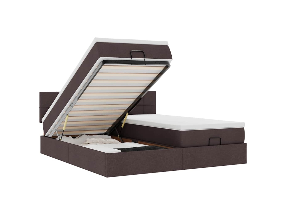 Estrutura de Cama Otomana com Colchões Tecido Castanho Escuro MAISON EXCLUSIVE