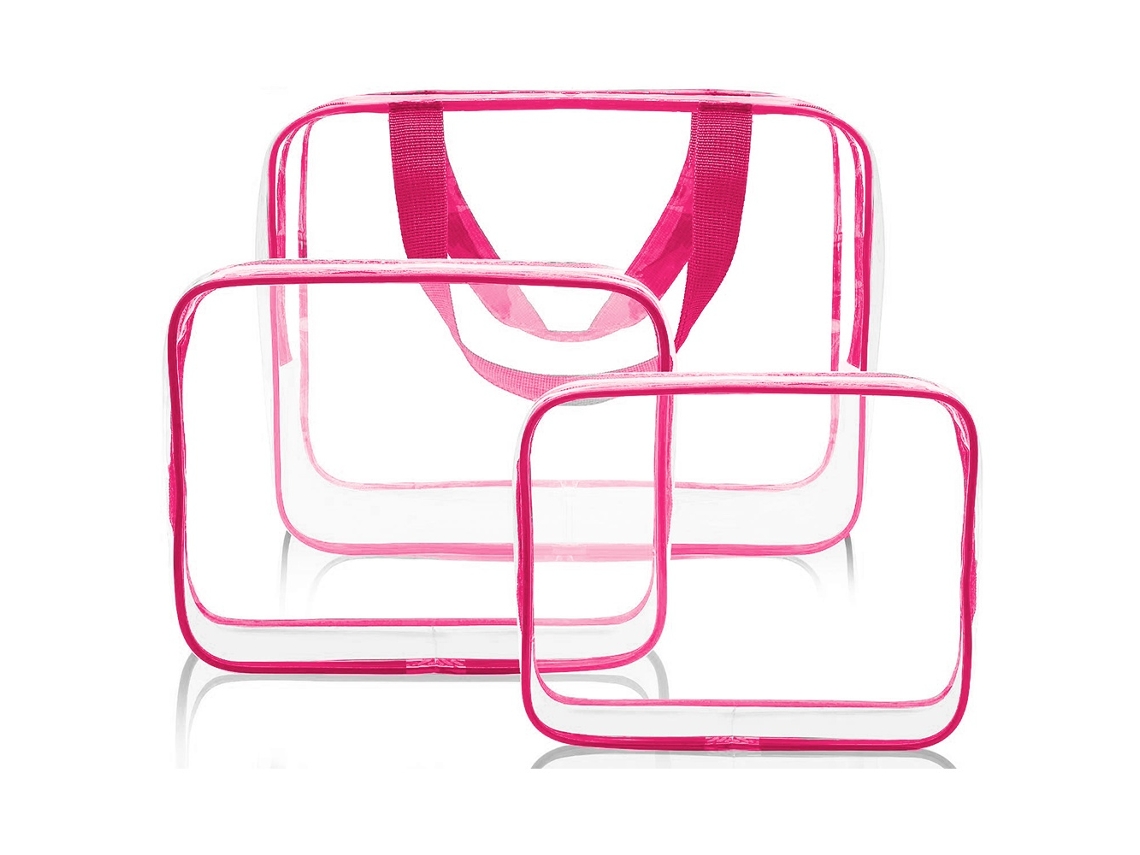 Necessaire Elysve 3 Peças Em Pvc Transparente Com Alça E Zíper