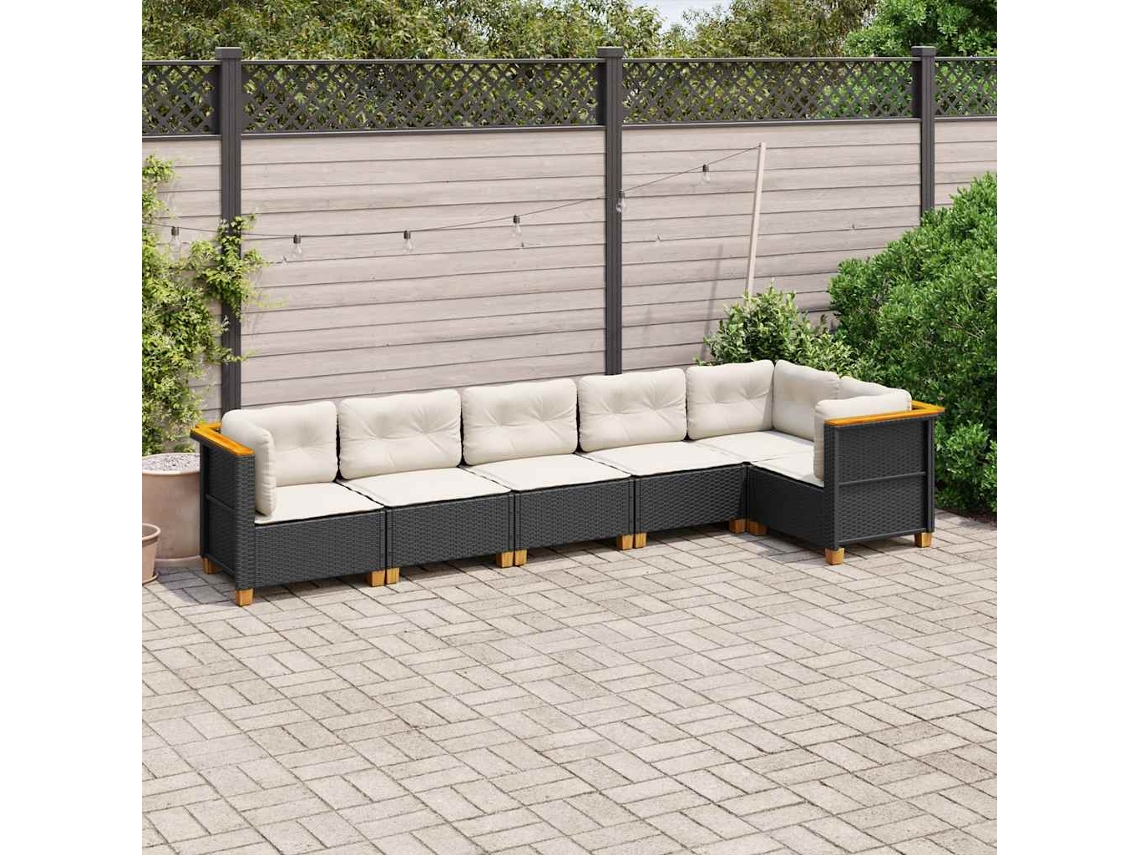 Vidaxl 6 Pcs Conjunto Sofás De Jardim C/ Almofadões Vime Pe Preto