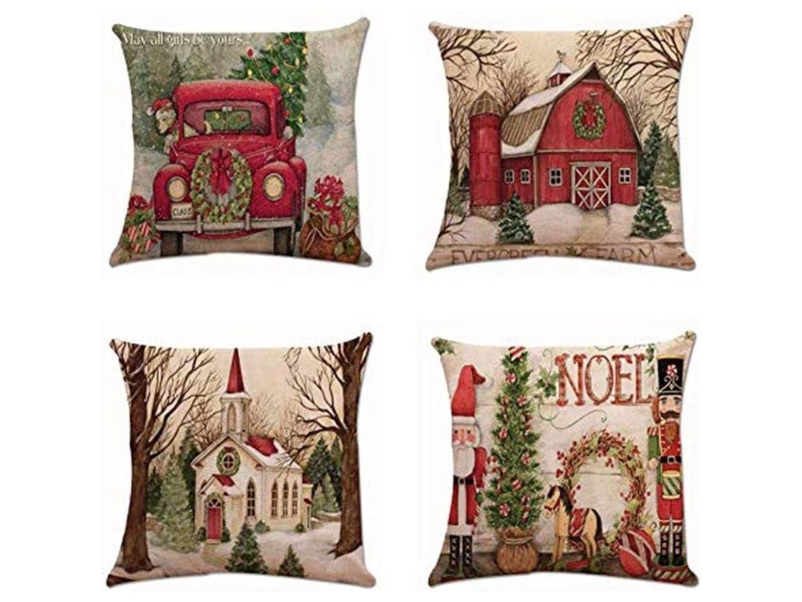 Funda De Almohada Decorativa Navideña De Algodón Y Lino, 45x45 Cm, Temas Navideños Para Sofá Y Hogar