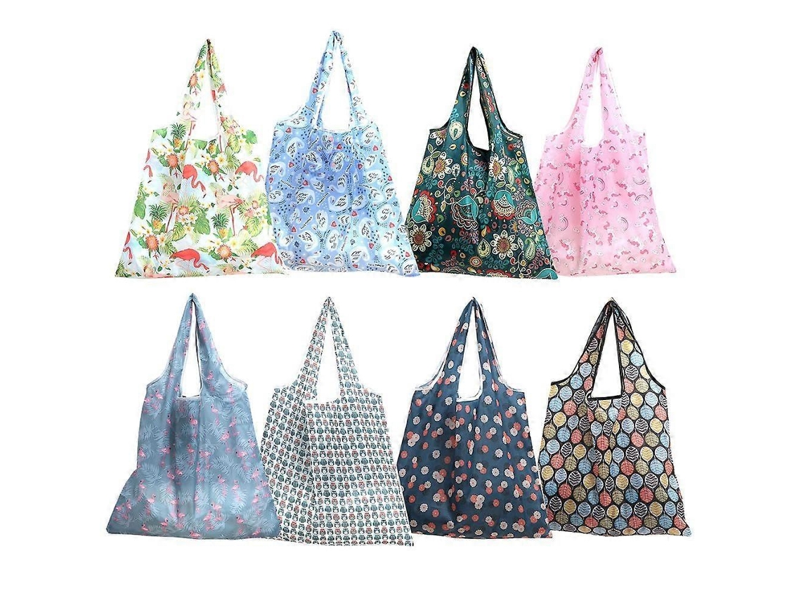 Conjunto de 8 Sacolas de Compras Grandes, Dobráveis ​​e Estampadas, Bolsas Portáteis para Uso Externo, Ideais para Meninas e Mulheres. GOKOCO