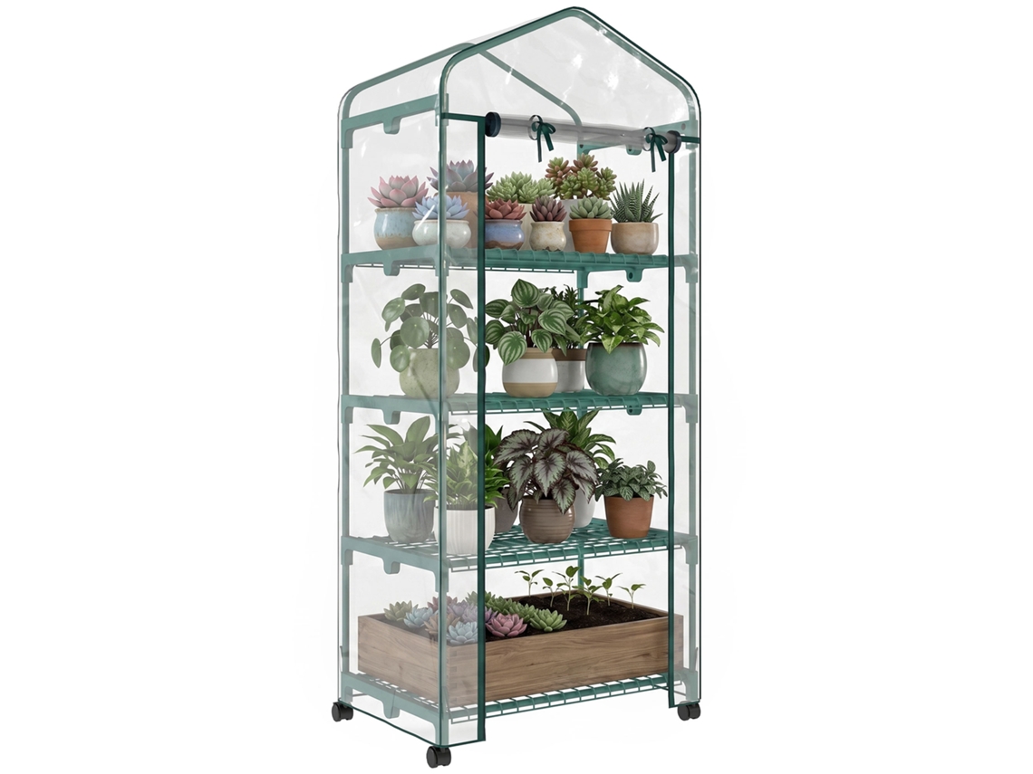 Estufa Vertical de Plantas com 4 Prateleiras em Aço e Pvc Verde. 69x50x165cm Ge