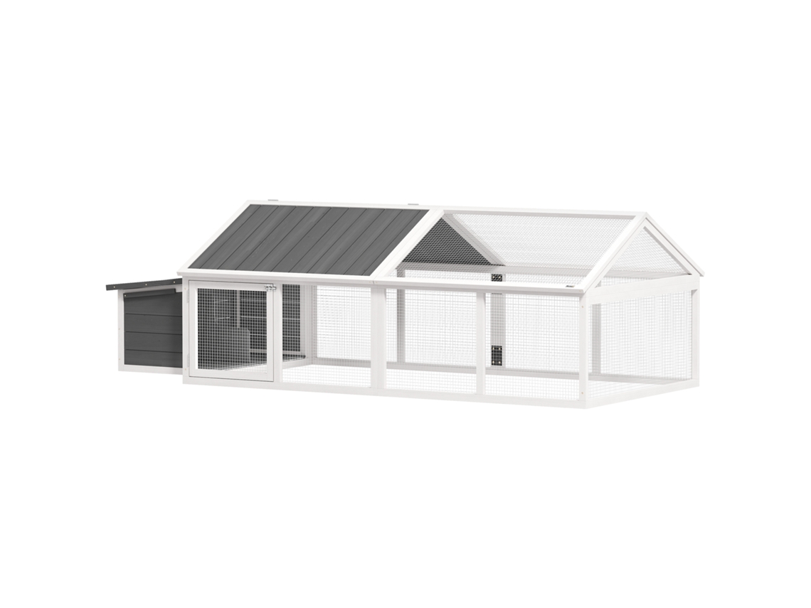 Galinheiro 240x112,5x76cm com Porta e Teto Aberto para 4 8 Galinhas, Acabamento Branco