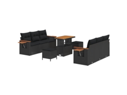 Conjunto 9 Móveis De Jardim Vidaxl Preto Vime Pe (90 X 55 X 71 Cm)