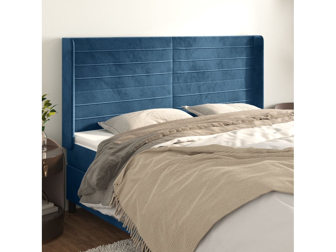 Cabecero con Alas de Terciopelo 203x16x118/128 cm Azul Oscuro