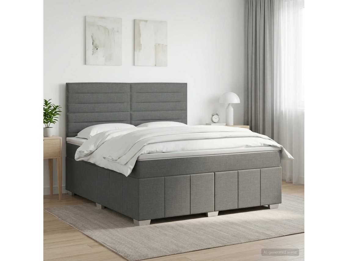 Vidaxl Cama Box Spring Com Colchão Cinzento-escuro 140 X 190 Cm Tecido