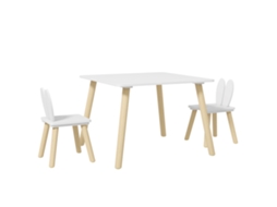 Conjunto mesa e 2 cadeiras infantil design escandinavo orelha de coelho de pinho branco BTFORUS