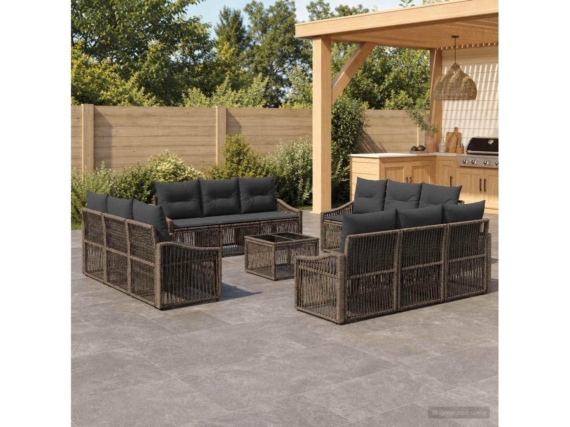 Vidaxl Conjunto De Sofá De Jardim 13 Pcs Cinzento Vime Pe