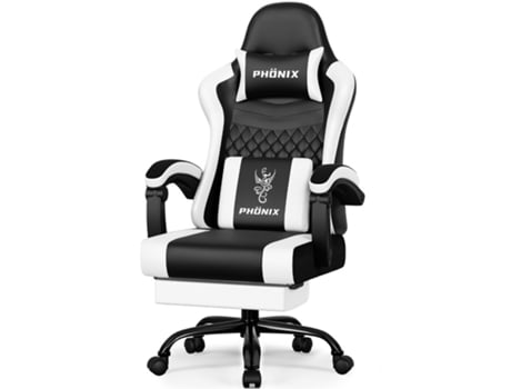 Cadeira gamer ergonômica com apoio para os pés, reclinável a 165°, couro premium, confortável, design elegante, branco Adormii