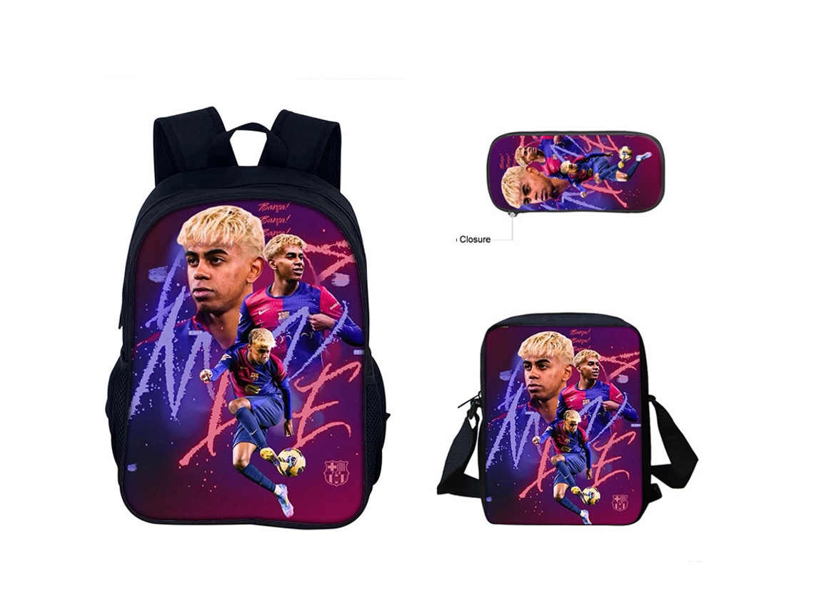 Mochila De Três Peças Com Estampa De Estrelas Do Futebol, Mochila + Bolsa Tiracolo + Estojo, Conjunto Estudantil De Grande Capacidade, Modelo 14