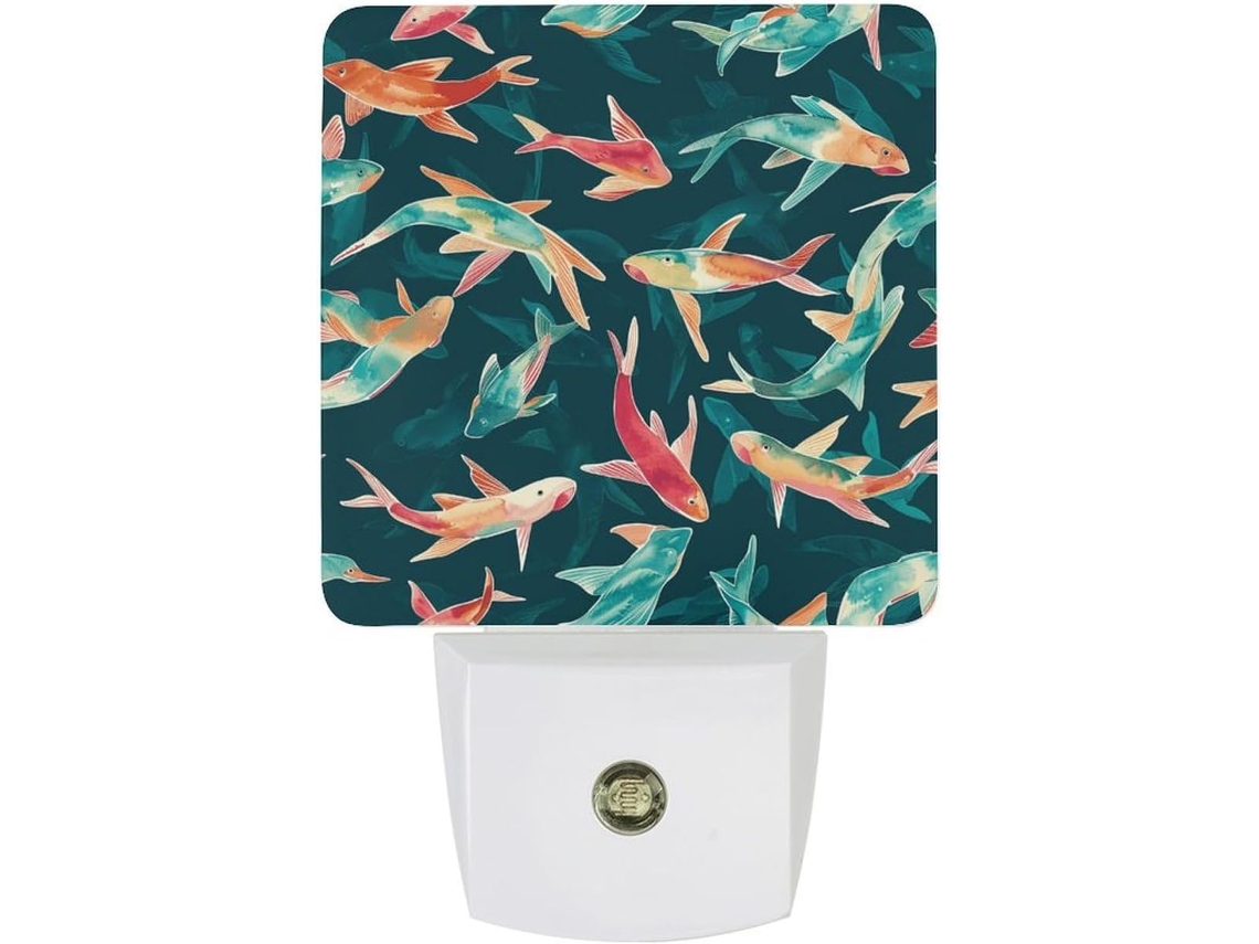 Luminária Noturna Led Com Estampa De Peixe Ciano E Sensores Luz Banheiro, Corredor, Escadas, Quarto E Cozinha