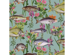 Papel De Parede Peixes Lagoa Holden Com Fundo Verde-azulado E Design Ilustrado Vibrante Verde-azulado